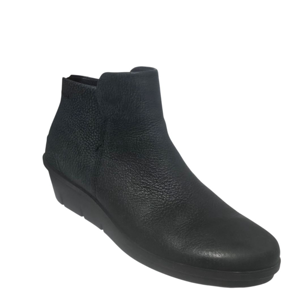 Ecco Shoes - ECCO Skyler Women's Black Leather Side Zip Wedge Booties 7-7.5 EU 38